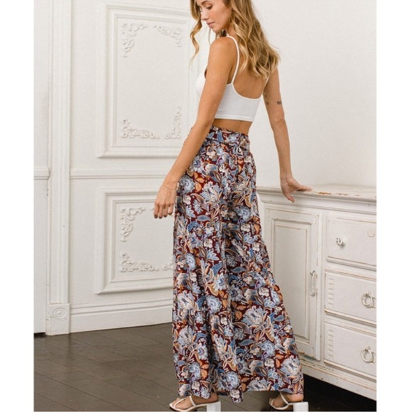 NEW Floral Wide Leg Elastic Waist Summer Pants - Picture 4 of 6